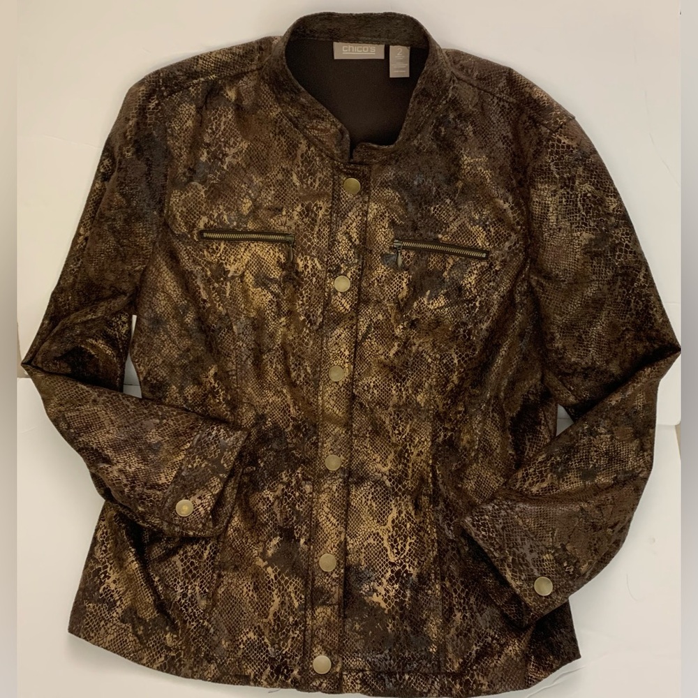 Chico's Dark Brown Metallic Jacket Sz 2 $119